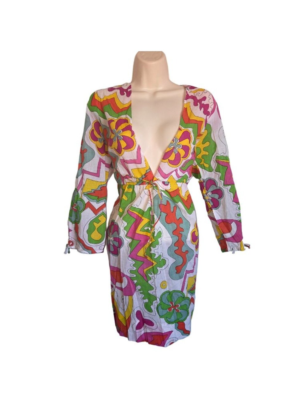 NWT Gretchen Scott Multicolor Semi Sheer Cotton Dress XL Coverup 60s 70s Hippie